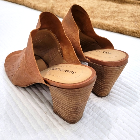 Adam Tucker Block Heel Mules Tan Perforated Leather - Picture 4 of 6